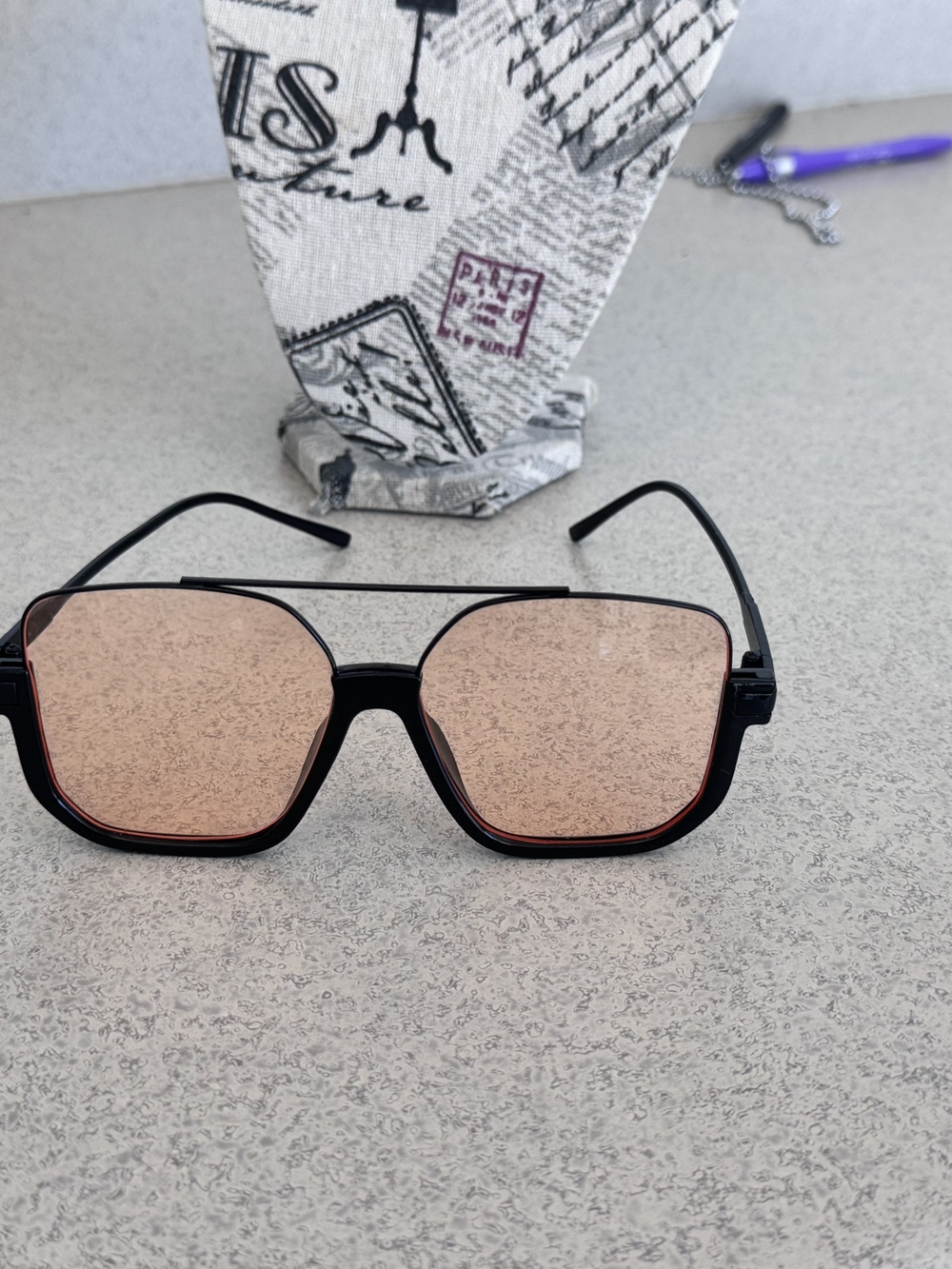 Black Frame Sunglasses with Rose-Tinted Lenses